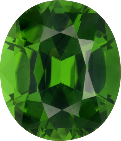 Oval cut chrome tourmaline, 14.73 by 12.64 mm, shown at actual size