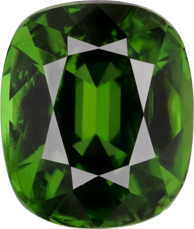 Cushion cut chrome tourmaline, 8.4 by 7.15 mm, shown at actual size