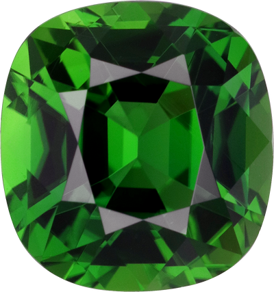 Cushion cut chrome tourmaline, 9.09 by 8.51 mm, shown at actual size