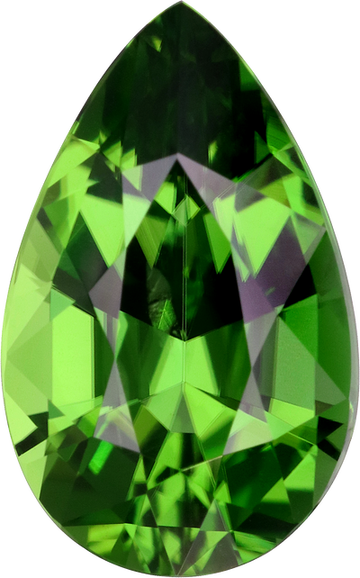Pear cut chrome tourmaline, 12.03 by 7.5 mm, shown at actual size