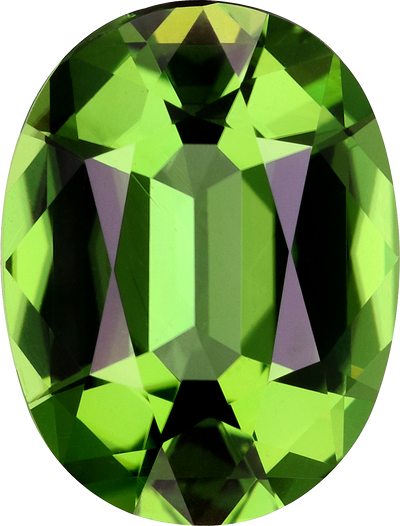 Oval cut chrome tourmaline, 9.94 by 7.57 mm, shown at actual size