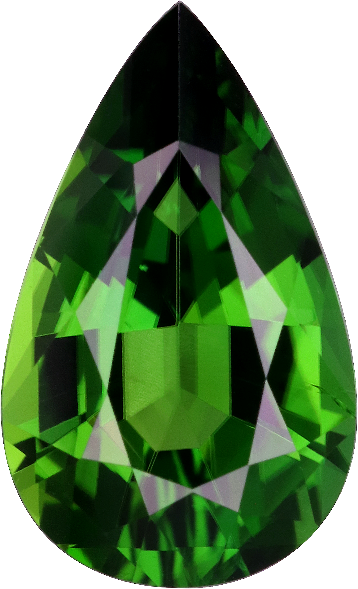 Pear cut chrome tourmaline, 12.04 by 7.33 mm, shown at actual size