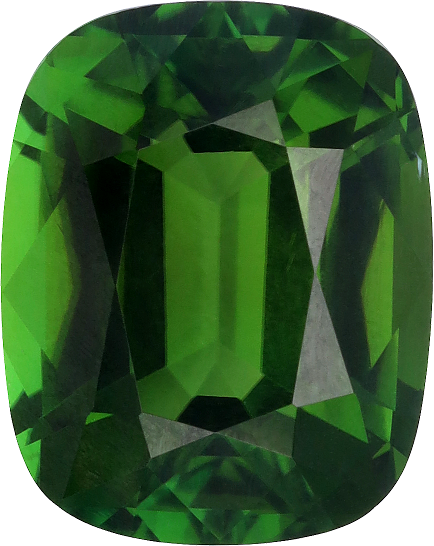 Cushion cut chrome tourmaline, 10.75 by 8.54 mm, shown at actual size