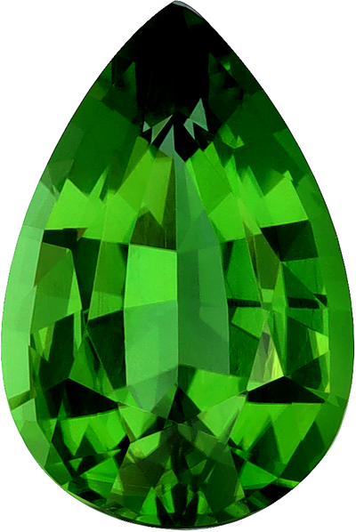 Pear cut chrome tourmaline, 11.91 by 7.84 mm, shown at actual size