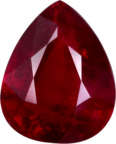 Pear cut mozambique ruby, 9.89 by 7.98 mm, shown at actual size