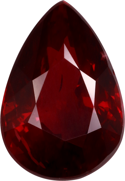 Pear cut mozambique ruby, 11.43 by 7.9 mm, shown at actual size