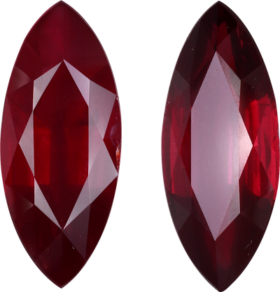 Marquise cut mozambique ruby, 15.86 by 6.72 mm, shown at actual size