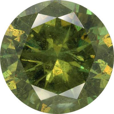 Round cut demantoid garnet, 13.04 by 13.09 mm, shown at actual size