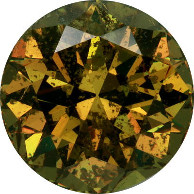 Round cut demantoid garnet, 10.07 by 9.92 mm, shown at actual size