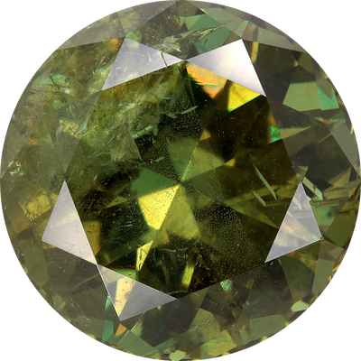 Round cut demantoid garnet, 11.83 by 11.87 mm, shown at actual size
