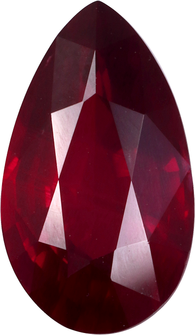 Pear cut mozambique ruby, 12.37 by 7.19 mm, shown at actual size