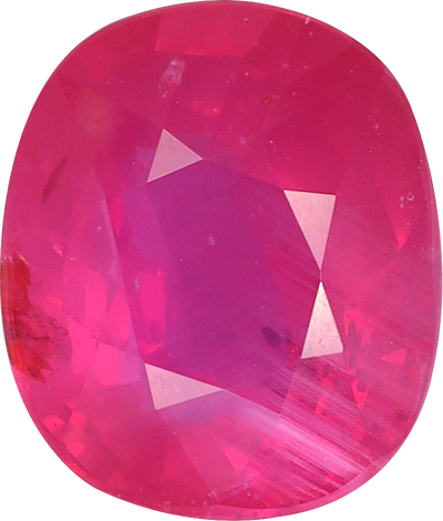 Cushion cut mozambique ruby, 8.9 by 7.58 mm, shown at actual size