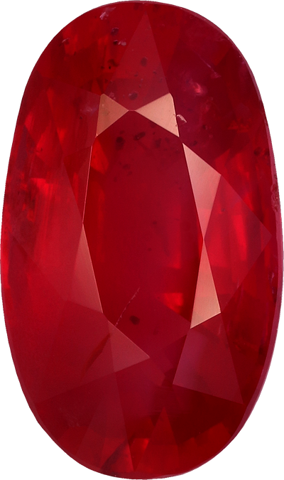 Oval cut mozambique ruby, 10.58 by 6.25 mm, shown at actual size