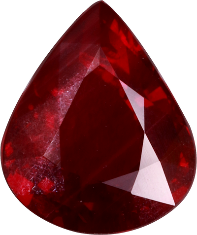Pear cut mozambique ruby, 9.65 by 8.14 mm, shown at actual size