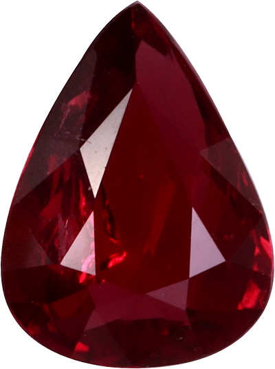 Pear cut mozambique ruby, 8.8 by 6.55 mm, shown at actual size