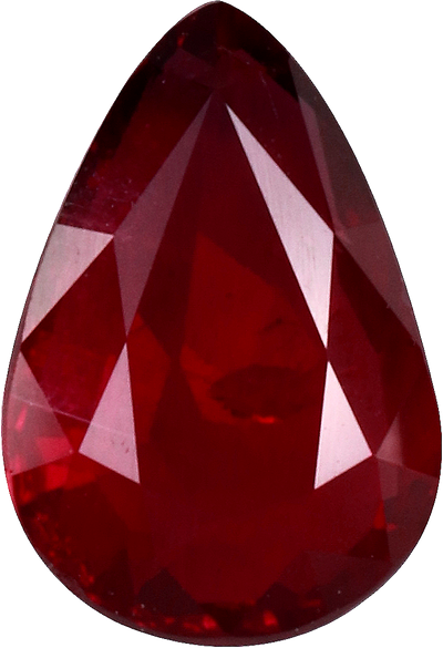Pear cut mozambique ruby, 8.63 by 5.83 mm, shown at actual size