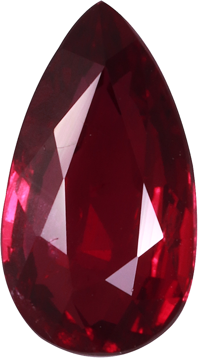 Pear cut mozambique ruby, 9.98 by 5.53 mm, shown at actual size