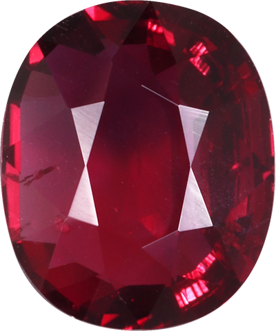 Oval cut mozambique ruby, 10.07 by 8.35 mm, shown at actual size