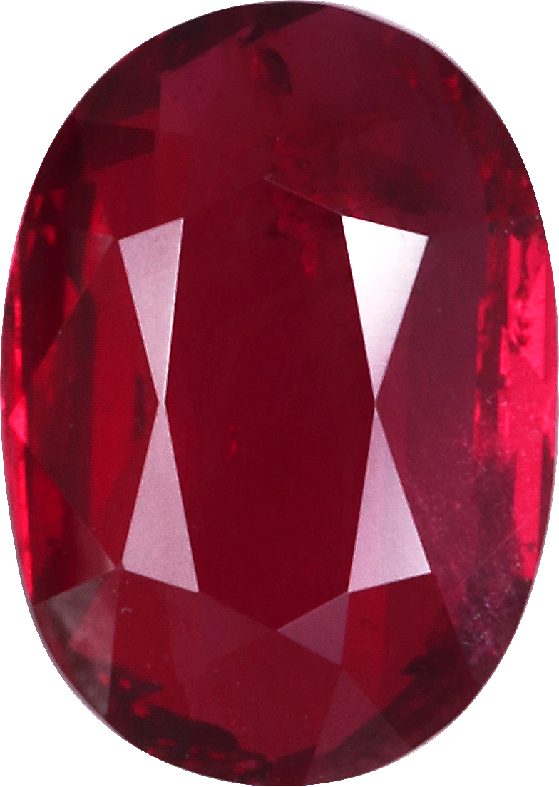 Oval cut mozambique ruby, 9.84 by 6.99 mm, shown at actual size