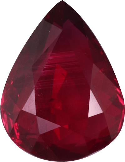 Pear cut mozambique ruby, 10.67 by 8.19 mm, shown at actual size