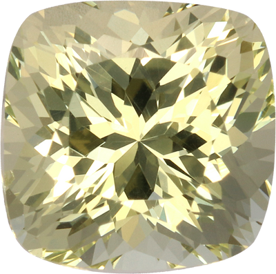 Cushion cut grossular garnet, 7.5 by 7.47 mm, shown at actual size