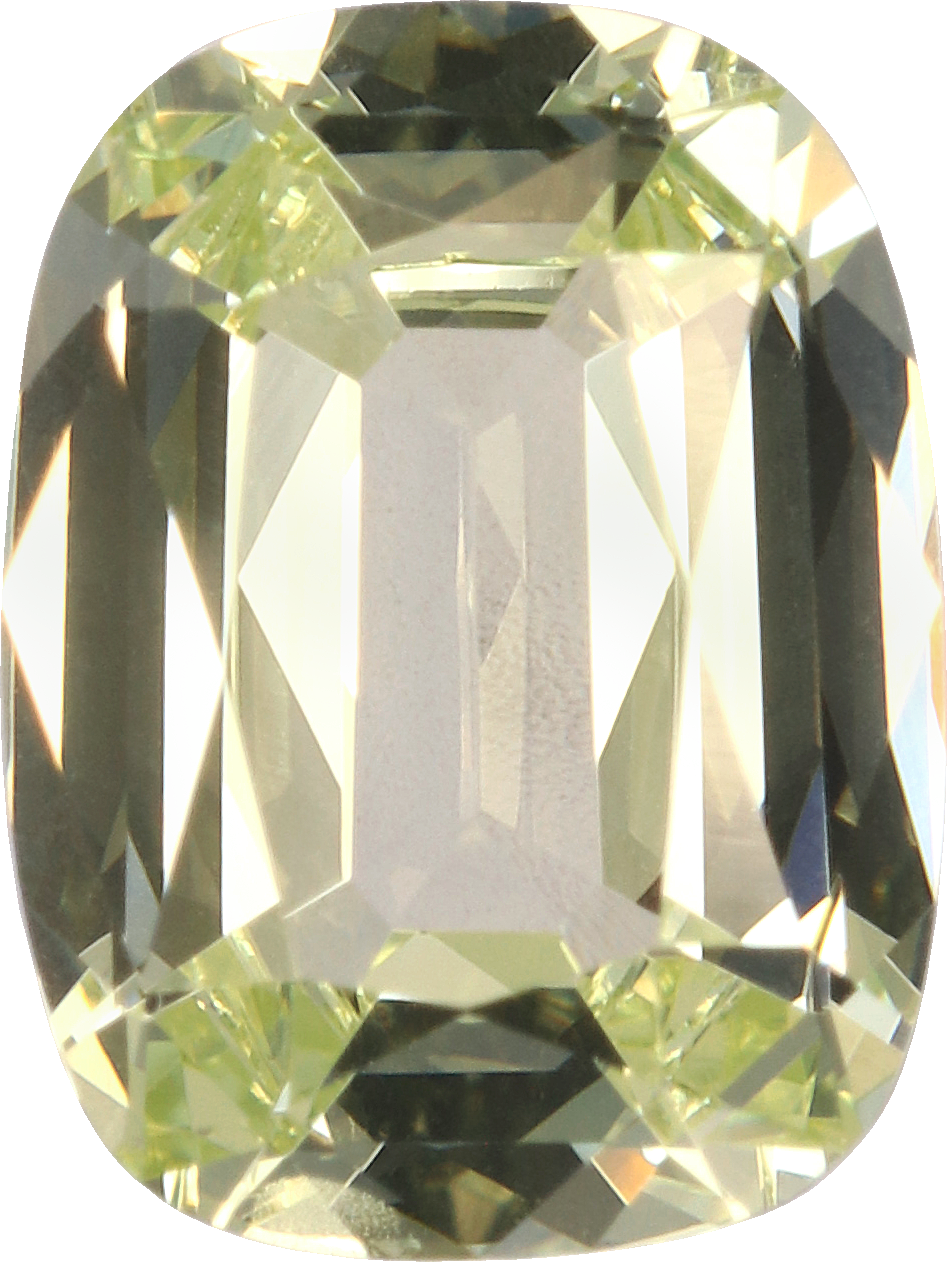 Cushion cut grossular garnet, 7.99 by 5.96 mm, shown at actual size