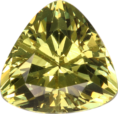 Trilliant cut grossular garnet, 7.88 by 7.7 mm, shown at actual size