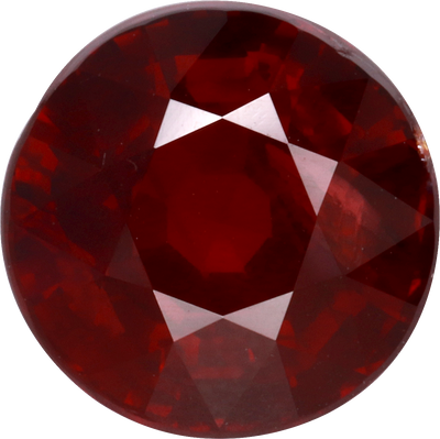 Round cut mozambique ruby, 8.49 by 8.47 mm, shown at actual size