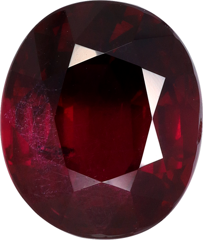 Oval cut mozambique ruby, 10.46 by 8.84 mm, shown at actual size