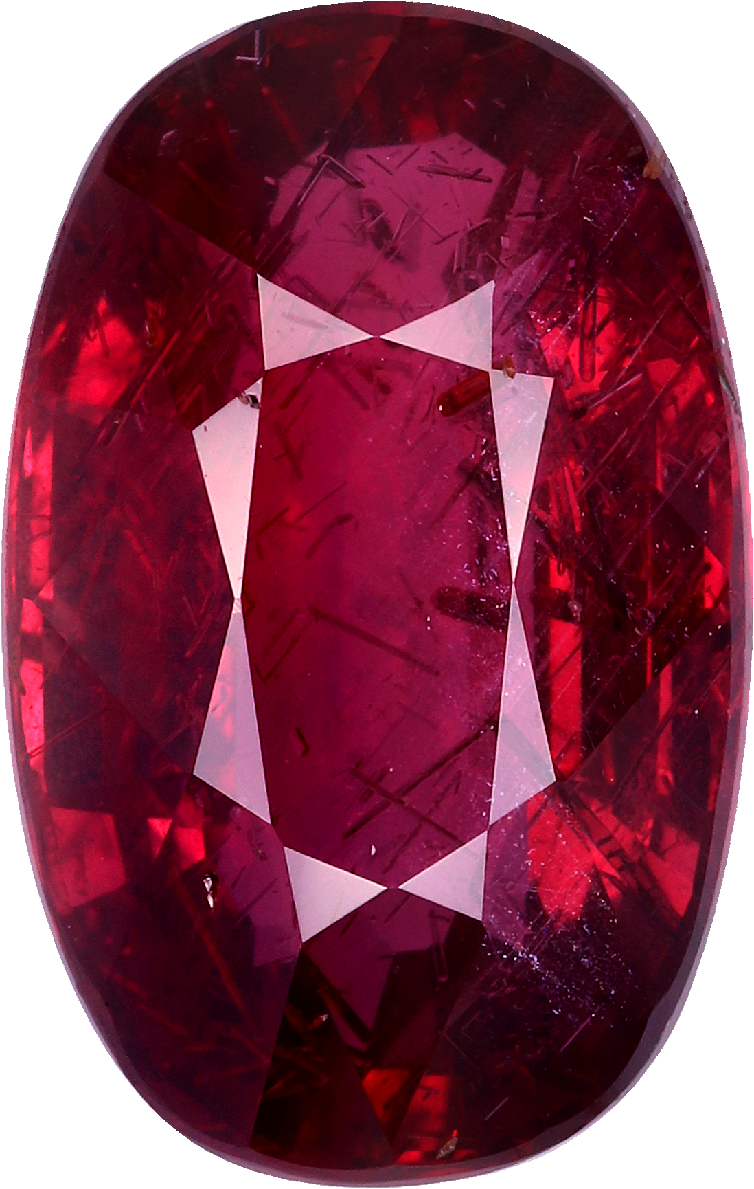 Cushion cut mozambique ruby, 11.19 by 7.1 mm, shown at actual size