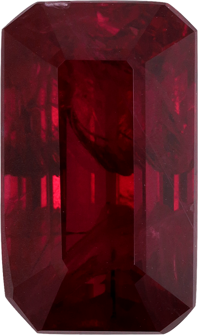 Rectangular cut mozambique ruby, 11.79 by 6.97 mm, shown at actual size