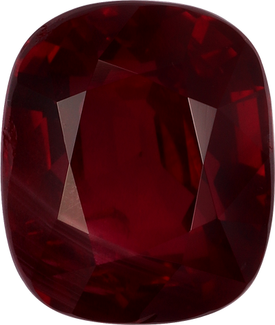 Cushion cut mozambique ruby, 8.14 by 6.87 mm, shown at actual size