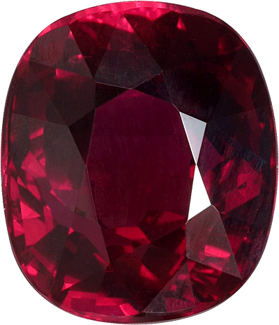 Cushion cut mozambique ruby, 8.62 by 7.42 mm, shown at actual size