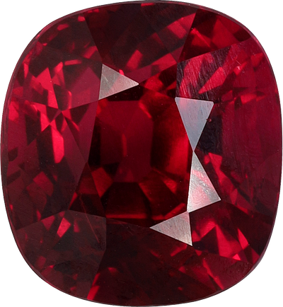 Cushion cut mozambique ruby, 9.32 by 8.57 mm, shown at actual size