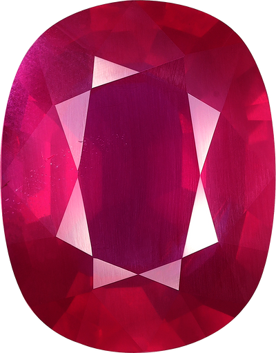 Cushion cut mozambique ruby, 15.8 by 11.81 mm, shown at actual size