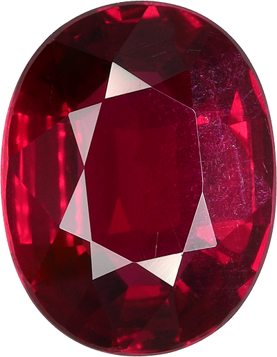 Oval cut mozambique ruby, 8.69 by 6.79 mm, shown at actual size