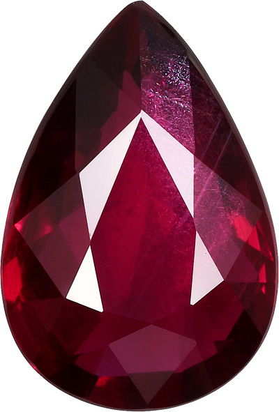 Pear cut mozambique ruby, 11.34 by 7.69 mm, shown at actual size