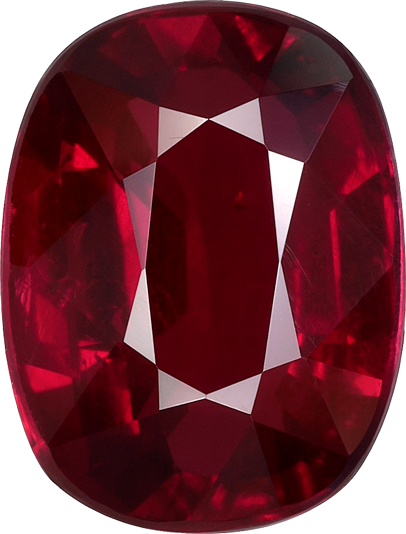 Cushion cut mozambique ruby, 9.41 by 7.13 mm, shown at actual size
