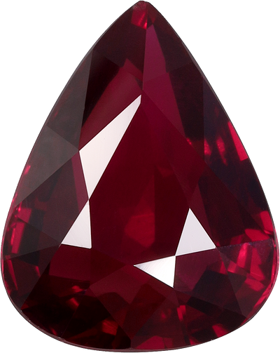 Pear cut mozambique ruby, 10.28 by 8.02 mm, shown at actual size