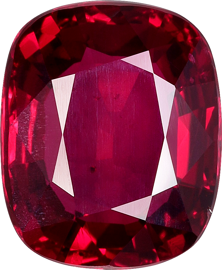 Cushion cut mozambique ruby, 9.28 by 7.66 mm, shown at actual size