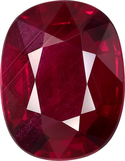Cushion cut mozambique ruby, 10.76 by 8.33 mm, shown at actual size