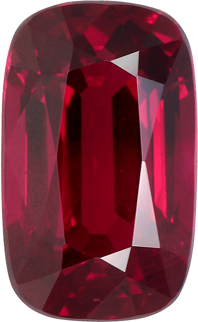 Cushion cut mozambique ruby, 9.75 by 5.94 mm, shown at actual size