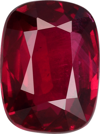 Cushion cut mozambique ruby, 9.23 by 6.94 mm, shown at actual size