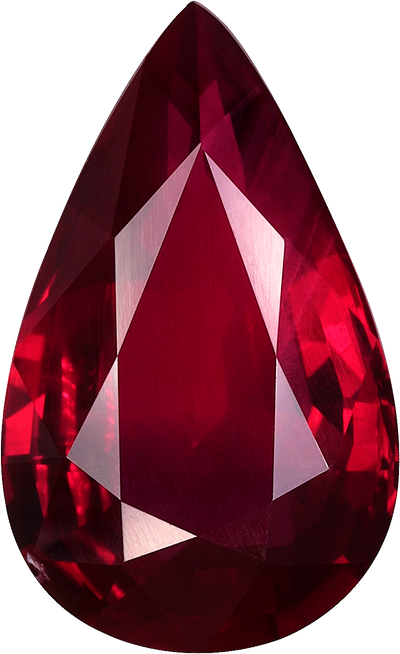 Pear cut mozambique ruby, 11.89 by 7.3 mm, shown at actual size