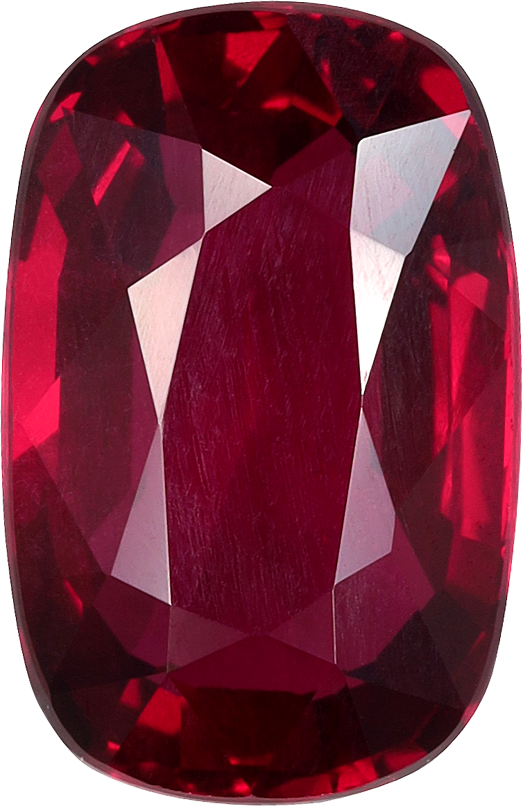 Cushion cut mozambique ruby, 10.08 by 6.5 mm, shown at actual size