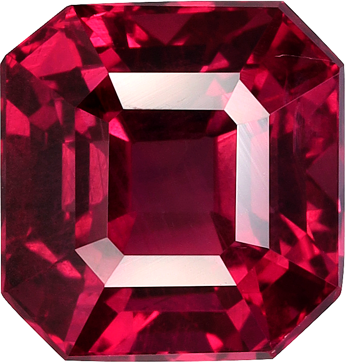 Square cut mozambique ruby, 7.2 by 6.88 mm, shown at actual size