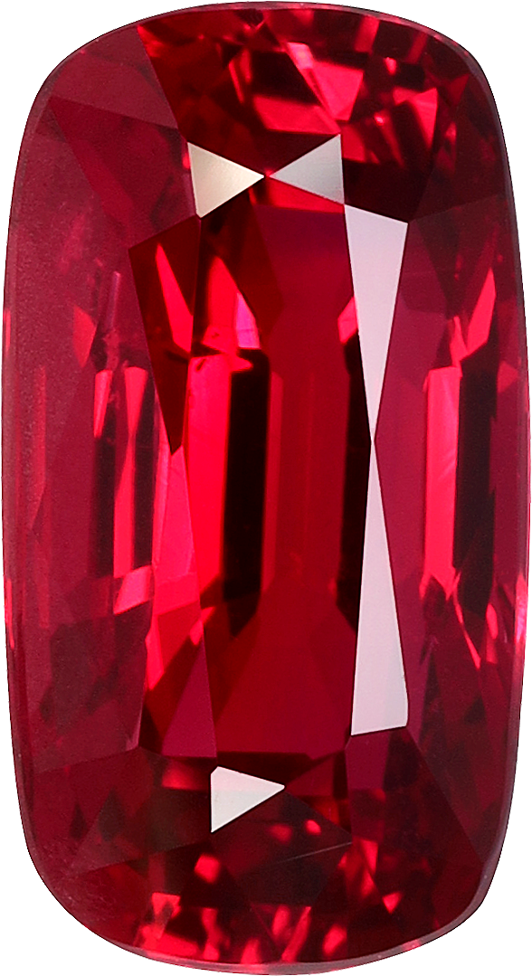 Cushion cut mozambique ruby, 10.63 by 5.79 mm, shown at actual size