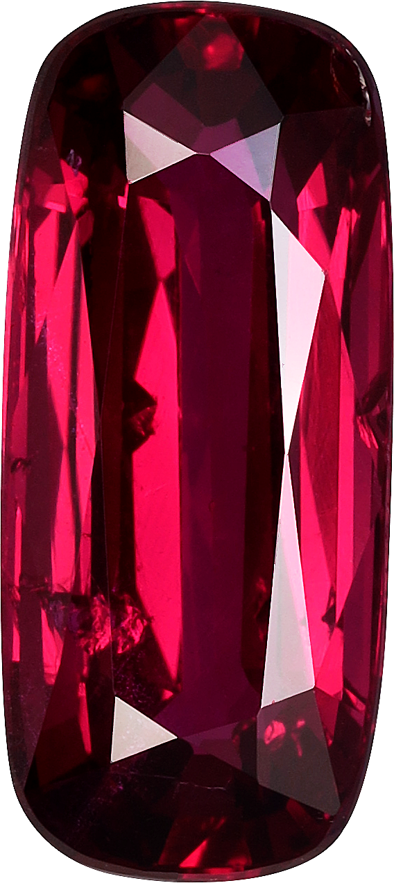 Cushion cut mozambique ruby, 12.55 by 5.55 mm, shown at actual size
