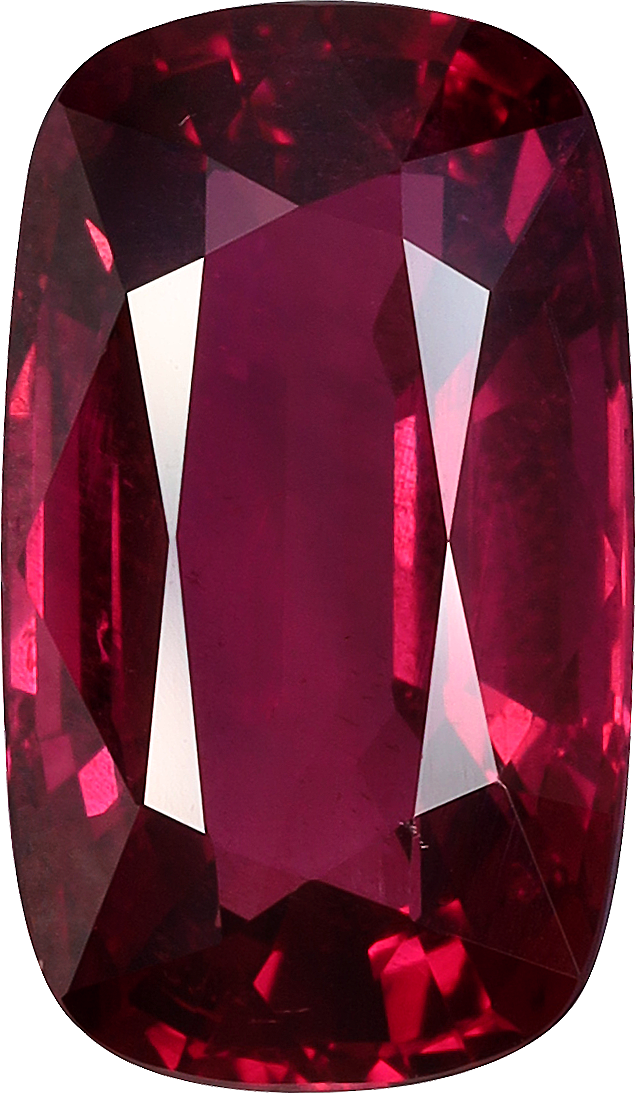 Cushion cut mozambique ruby, 10.69 by 6.22 mm, shown at actual size