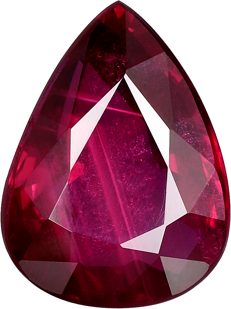 Pear cut mozambique ruby, 10.1 by 7.53 mm, shown at actual size